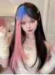 Sweet Cool Blue Pink Gradient Mixed Color Qi Bangs Long Straight Hair Punk Lolita Wig