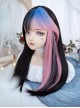 Sweet Cool Blue Pink Gradient Mixed Color Qi Bangs Long Straight Hair Punk Lolita Wig