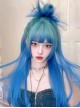 Internet Celebrity Fashion Blue Green Gradient Qi Bangs Long Straight Hair Punk Lolita Wig