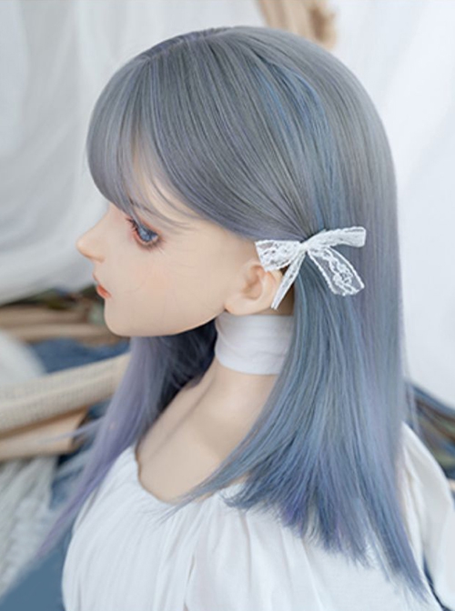 Cute Natural Qi Bangs Gradient Mixed Color Mid-Length Straight Hair Sweet Lolita Wig