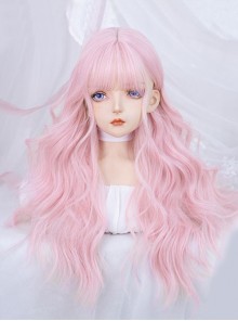 Pink Cute Air Bangs Water Ripple Long Curly Hair Sweet Lolita Wig