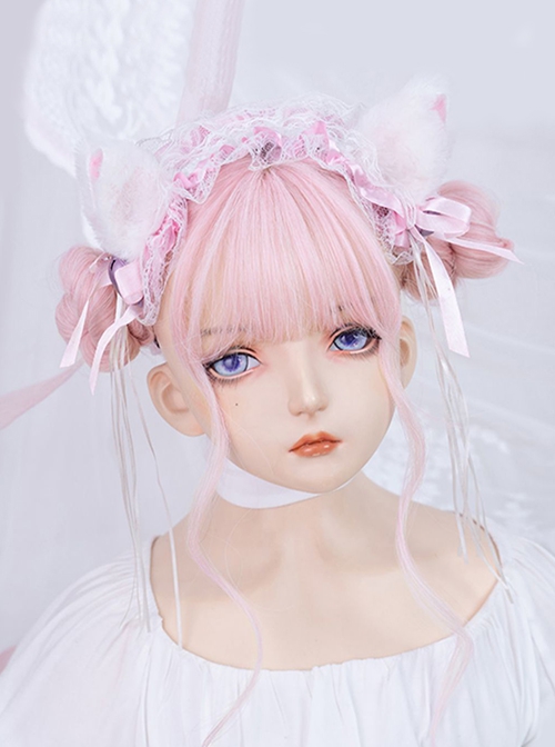 Pink Cute Air Bangs Water Ripple Long Curly Hair Sweet Lolita Wig