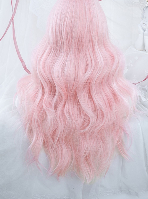 Pink Cute Air Bangs Water Ripple Long Curly Hair Sweet Lolita Wig