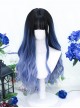 Black Blue Gradient Fashion Qi Bangs Big Wavy Long Curly Hair Classic Lolita Wig