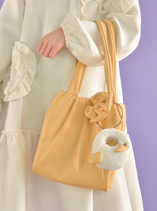 Yellow Cute Large-Capacity Bowknot Little White Goose Decoration Daily Sweet Lolita Portable Shoulder Bag