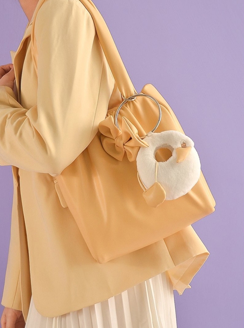 Yellow Cute Large-Capacity Bowknot Little White Goose Decoration Daily Sweet Lolita Portable Shoulder Bag