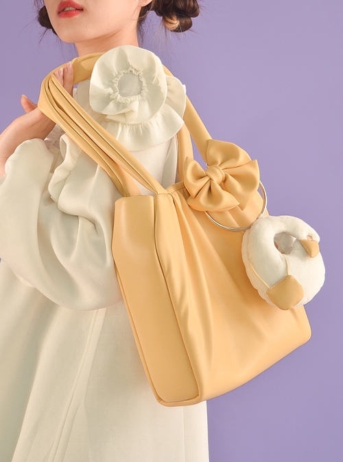 Yellow Cute Large-Capacity Bowknot Little White Goose Decoration Daily Sweet Lolita Portable Shoulder Bag