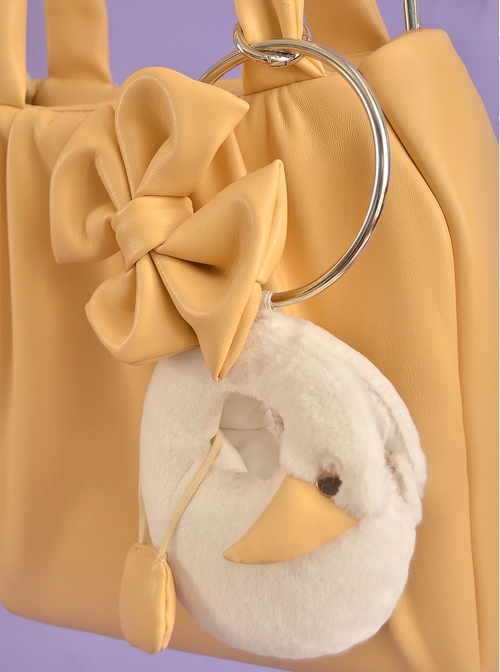 Yellow Cute Large-Capacity Bowknot Little White Goose Decoration Daily Sweet Lolita Portable Shoulder Bag