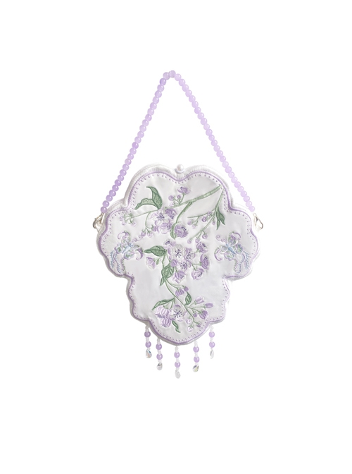 Chinese Style Hanfu Wisteria Embroidery White Purple Tassel Classic Lolita Handheld Shoulder Bag