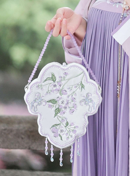 Chinese Style Hanfu Wisteria Embroidery White Purple Tassel Classic Lolita Handheld Shoulder Bag