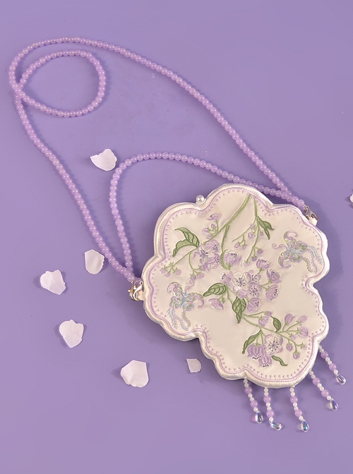 Chinese Style Hanfu Wisteria Embroidery White Purple Tassel Classic Lolita Handheld Shoulder Bag