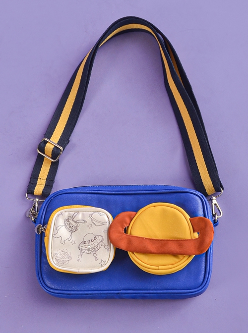 Personalized Blue Yellow Contrast Color Summer All-Match Planet Decoration Printed Small Square Bag Classic Lolita Portable Shoulder Bag