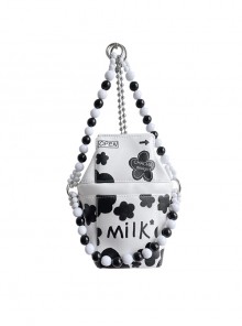Summer Cute Black White Milk Box Design Printing Handmade Beading Decoration Phone Bag Sweet Lolita Portable Messenger Bag