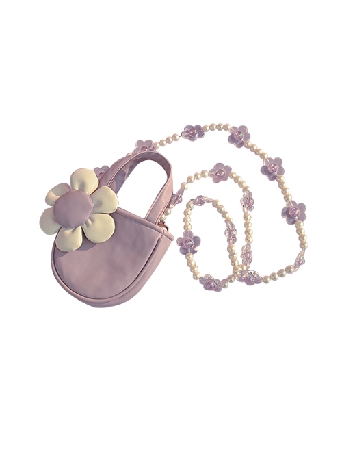 Purple Mini Flower Decoration Handwork Beaded Shoulder Strap Sweet Lolita Portable Shoulder Bag