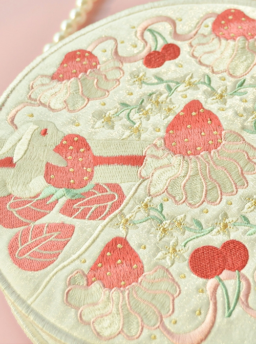 Strawberry Rabbit Series Chinese Style Han Element Hanfu Strawberry Rabbit Embroidery Cute Sweet Lolita Portable Shoulder Bag