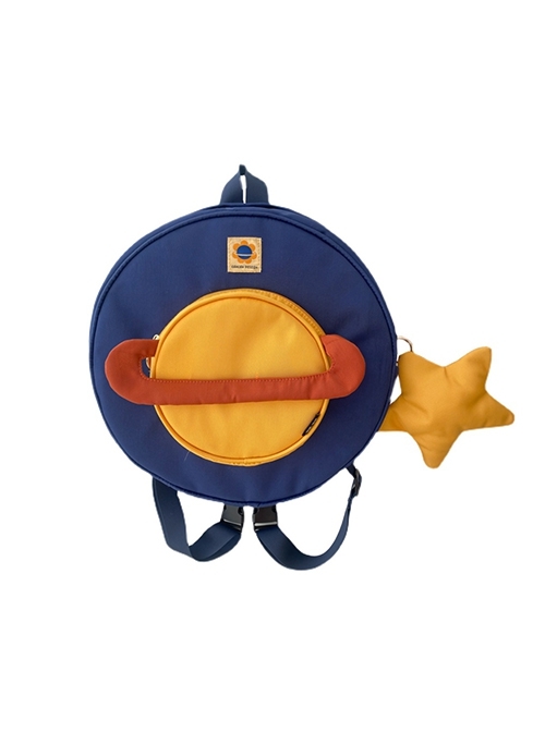 Blue Yellow Color Contrast Planet Design Star Decoration Large Capacity Round Backpack Sweet Lolita Backpack