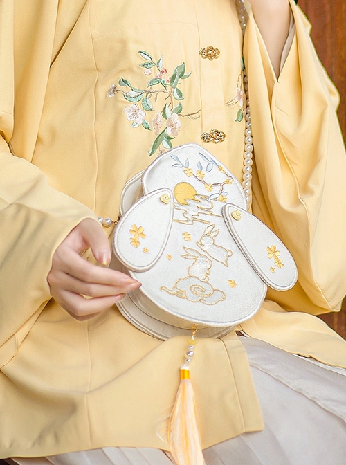 Cute Chinese Style Han Element Hanfu Rabbit Design Osmanthus Rabbit Embroidery Tassel Decoration Mini Portable Shoulder Bag