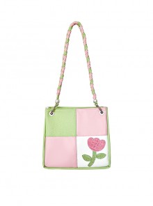 Candy Color Tulip Contrasting Color Stitching Design Detachable Handwoven Shoulder Strap Sweet Lolita Portable Shoulder Bag