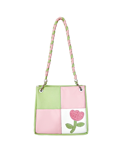 Candy Color Tulip Contrasting Color Stitching Design Detachable Handwoven Shoulder Strap Sweet Lolita Portable Shoulder Bag