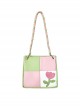 Candy Color Tulip Contrasting Color Stitching Design Detachable Handwoven Shoulder Strap Sweet Lolita Portable Shoulder Bag