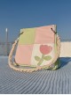 Candy Color Tulip Contrasting Color Stitching Design Detachable Handwoven Shoulder Strap Sweet Lolita Portable Shoulder Bag