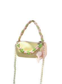 Milk Yellow Summer Woven Straps Tulip Acrylic Chain Decoration Cylinder Bag Sweet Lolita Portable Shoulder Bag