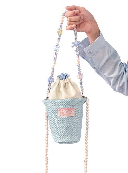 Pure Color Summer Ice Cream Design Detachable Beaded Strap Sweet Lolita Portable Shoulder Bag