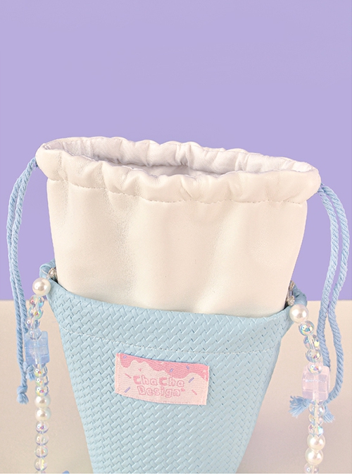 Pure Color Summer Ice Cream Design Detachable Beaded Strap Sweet Lolita Portable Shoulder Bag