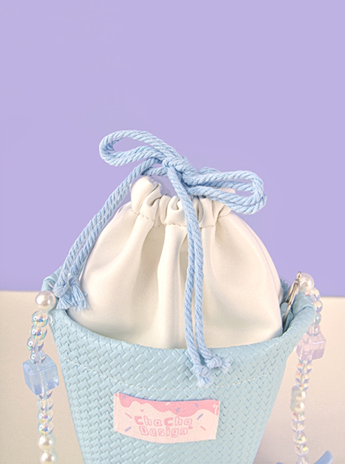 Pure Color Summer Ice Cream Design Detachable Beaded Strap Sweet Lolita Portable Shoulder Bag