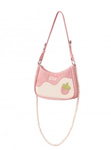 Strawberry Pudding Series Strawberry Decorative Stitching Detachable Shoulder Strap Pink Sweet Lolita Shoulder Messenger Bag