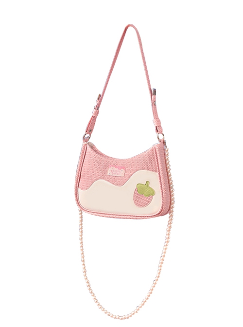 Strawberry Pudding Series Strawberry Decorative Stitching Detachable Shoulder Strap Pink Sweet Lolita Shoulder Messenger Bag