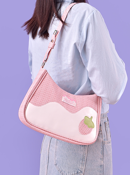 Strawberry Pudding Series Strawberry Decorative Stitching Detachable Shoulder Strap Pink Sweet Lolita Shoulder Messenger Bag