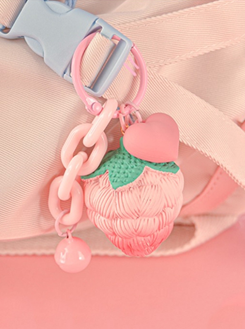 Strawberry Pudding Series Drawstring Magnetic Buckle Design Cute Strawberry Decoration Sweet Lolita Backpack