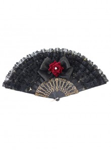 Pure Color Lace Decorate Vintage Bronzing Detachable Bowknot Rose Gothic Lolita Fan