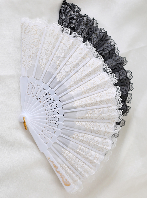 Pure Color Lace Decorate Vintage Bronzing Detachable Bowknot Rose Gothic Lolita Fan