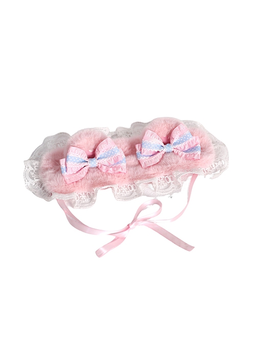 Pure Color Polka Dot Bowknot Lace Decoration Cute Plush Bear Ears Sweet Lolita Headband