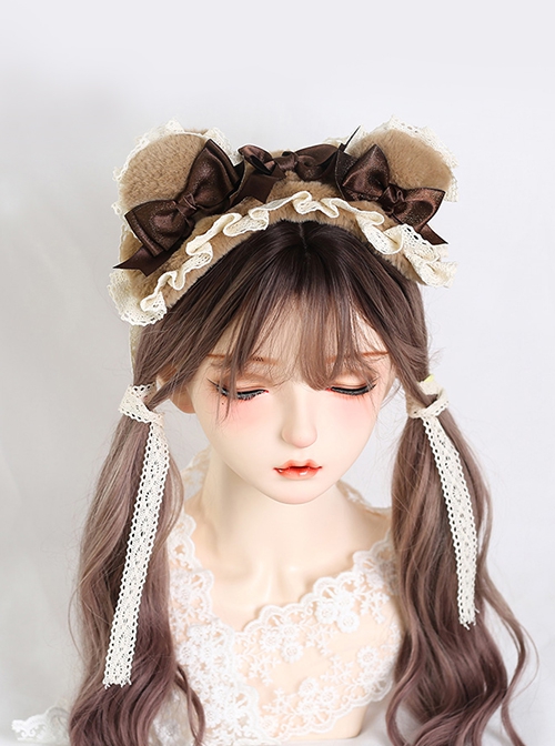 Cute Lace Plush Bear Ears Ribbon Bowknot Sweet Lolita Headband