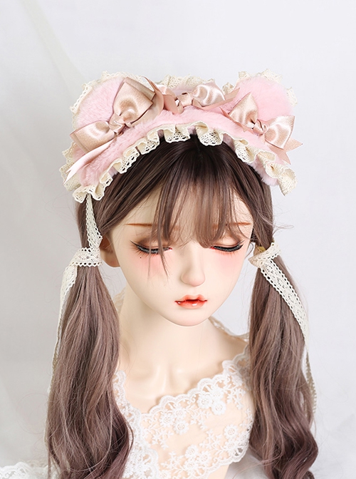 Cute Lace Plush Bear Ears Ribbon Bowknot Sweet Lolita Headband