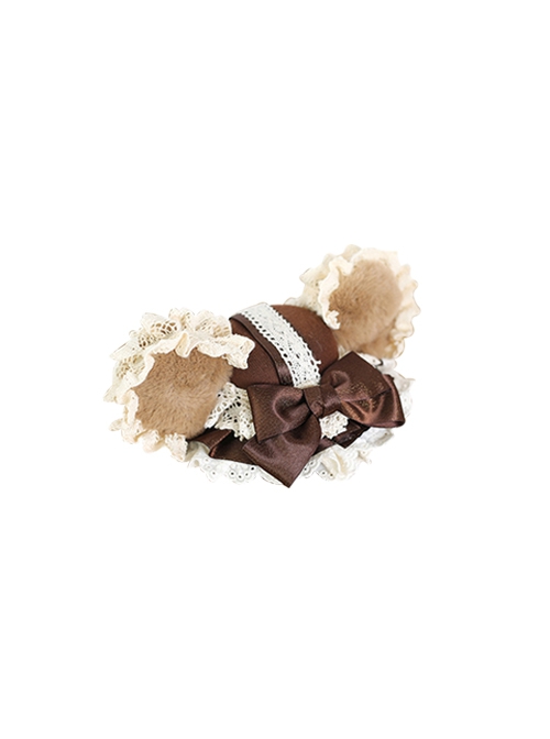Plush Cute Bear Ears Lace Decorate Ribbon Bowknot Sweet Lolita Top Hat