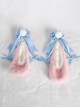 Pink-White Plush Rabbit Ears Detachable Blue Bowknot Cute Lop Eared Rabbit Sweet Lolita Hair Clip