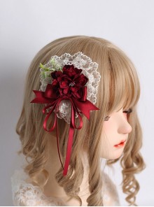 Satin Ribbon Bowknot Embroidery Lace Flower Elegant Brooch Hair Clip Two-Purpose Classic Lolita Hair Clip