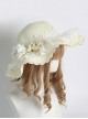 Pastoral Style Grass Woven Wide Brim Spring Outing Photo Sunscreen Flower Decoration Lace Sweet Lolita Hat