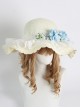 Pastoral Style Grass Woven Wide Brim Spring Outing Photo Sunscreen Flower Decoration Lace Sweet Lolita Hat