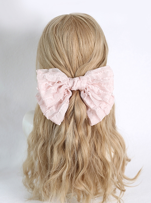 Pure Color Cake Layers Cute Girly Chiffon Big Bowknot Spring Clip Sweet Lolita Hair Clip