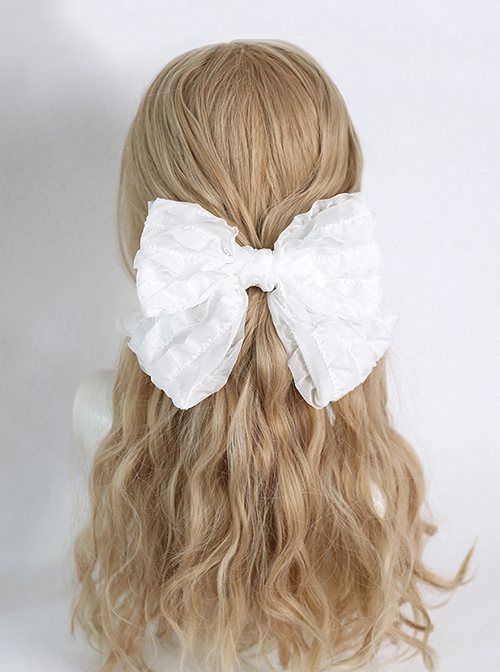 Pure Color Cake Layers Cute Girly Chiffon Big Bowknot Spring Clip Sweet Lolita Hair Clip