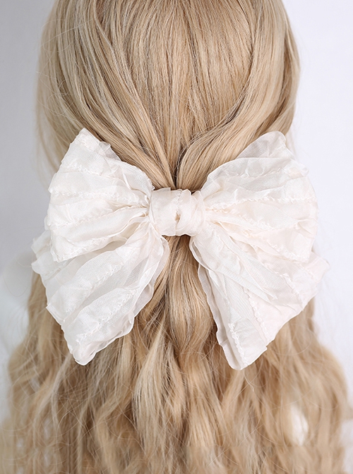 Pure Color Cake Layers Cute Girly Chiffon Big Bowknot Spring Clip Sweet Lolita Hair Clip