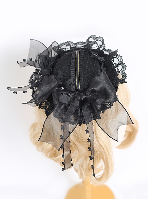 Black Retro Elegant Butterfly Heart Ribbon Bowknot Lace Tea Party Classic Lolita Top Hat