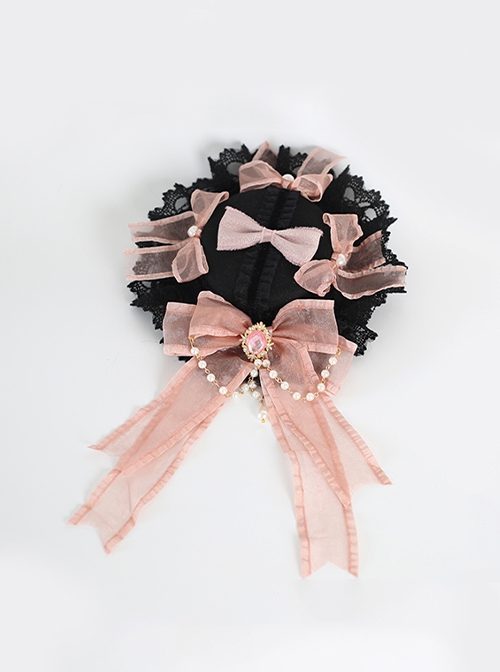 Sweet-Cool Style Black Lace Pink Bowknot Decorate Gorgeous Classic Lolita Little Top Hat