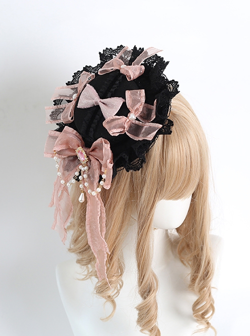 Sweet-Cool Style Black Lace Pink Bowknot Decorate Gorgeous Classic Lolita Little Top Hat