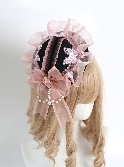 Sweet Pink Lace Butterfly Cute Daily Bowknot Decorate Sweet Lolita Little Top Hat